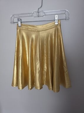 Goodtime USA Gold Metallic Knit Skater Skirt Stretch Zip High Rise XS